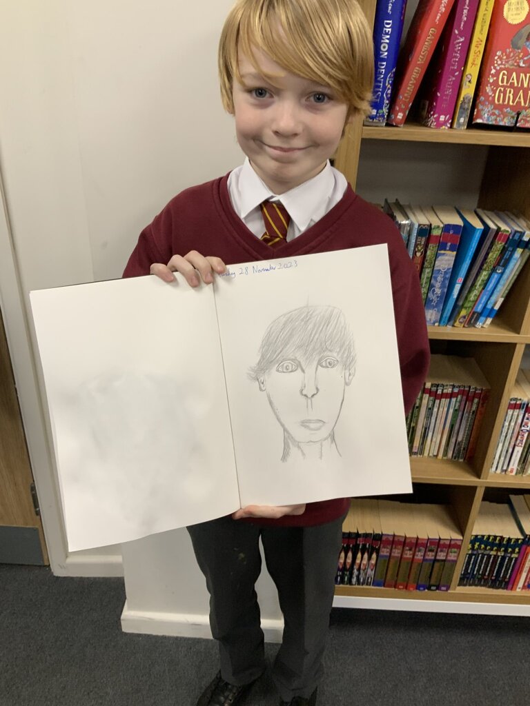 Image of Y6 using proportion to create self-portraits
